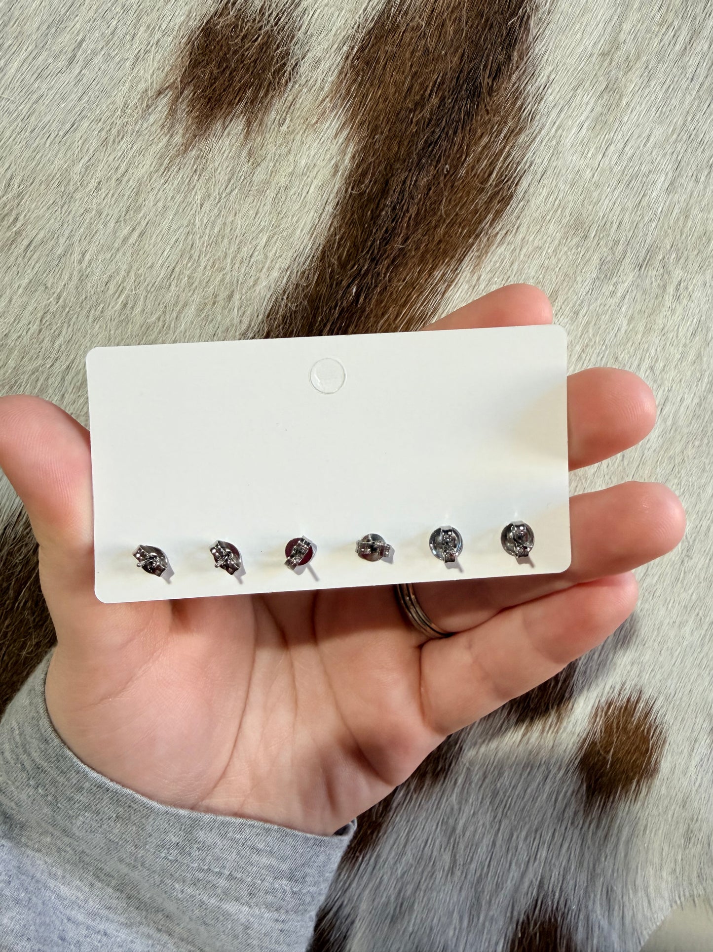 Stainless Steel Round CZ Stud Earrings Set