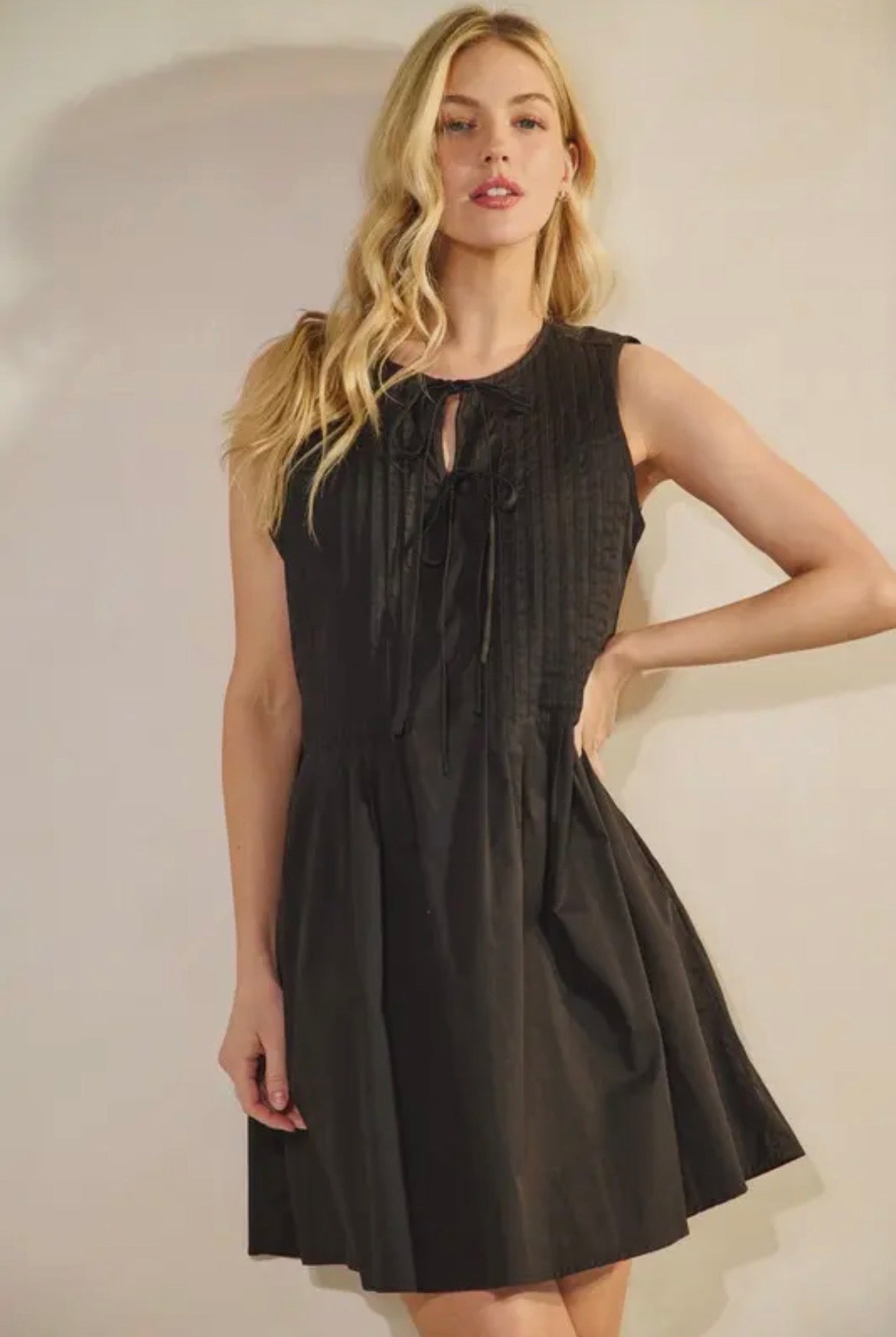 Black Pleated Bodice Dress