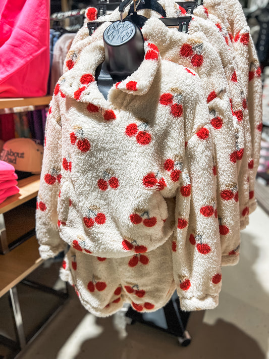 Cherry Plush Pullover & Shorts Set