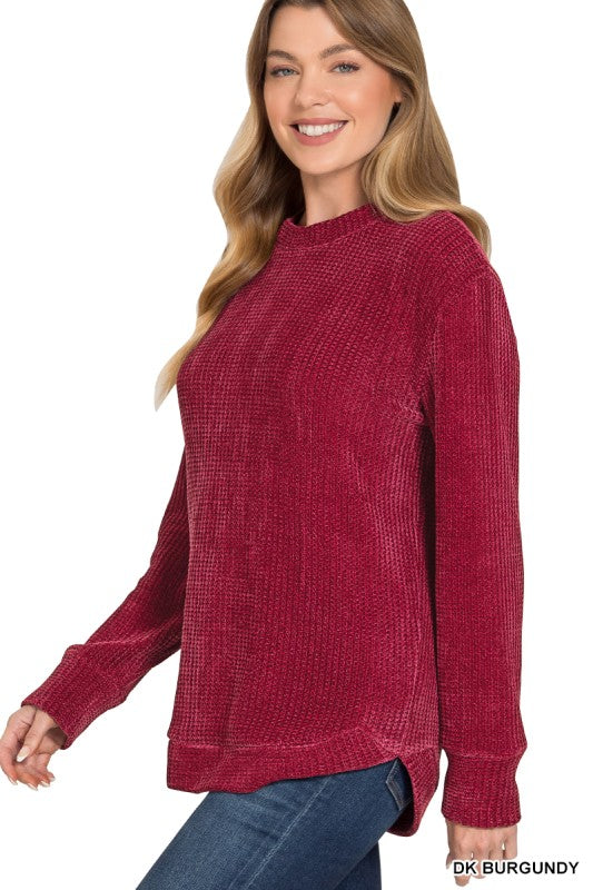 Burgundy Chenille Waffle Knit Sweater