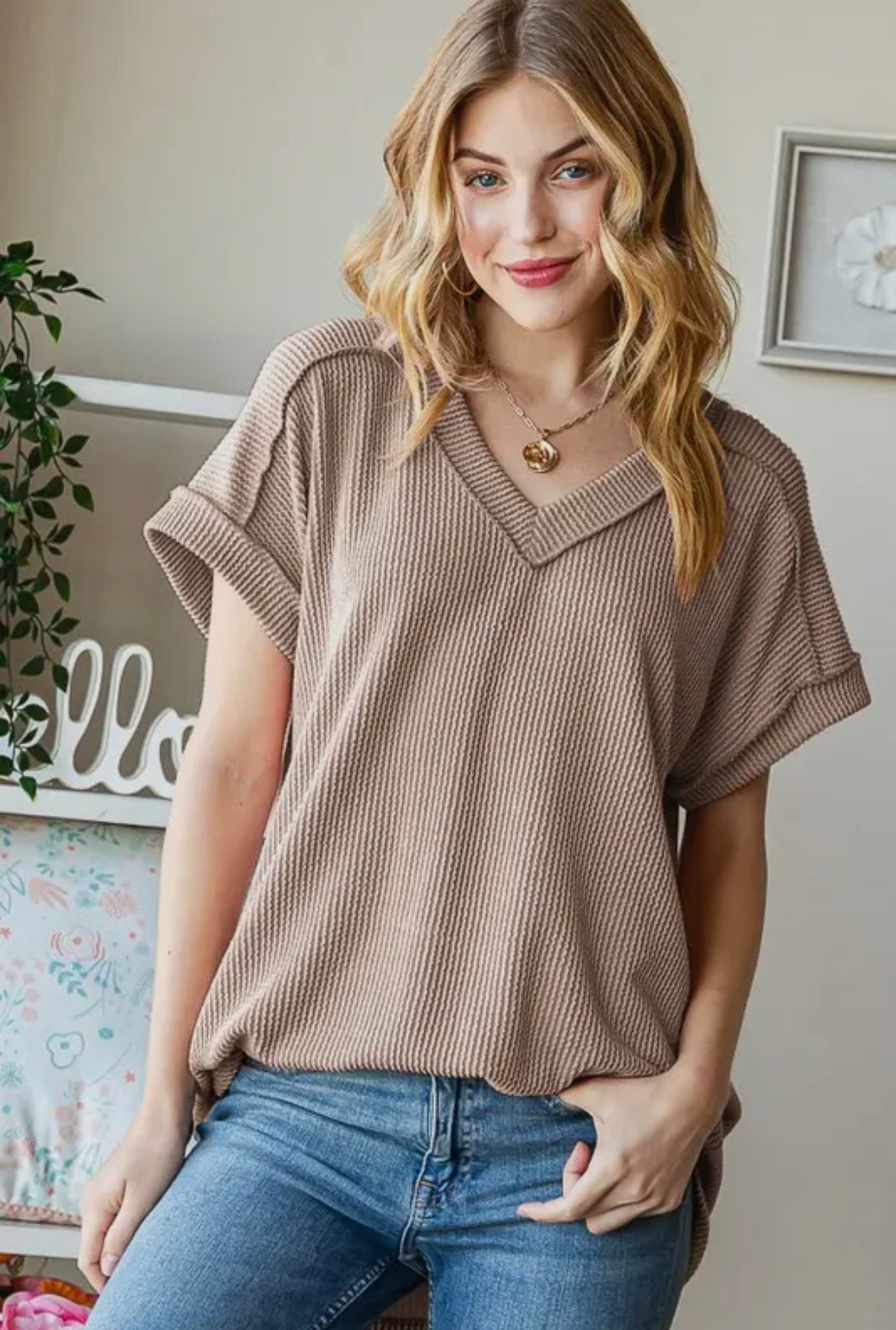 Coco Ribbed V-Neck Top