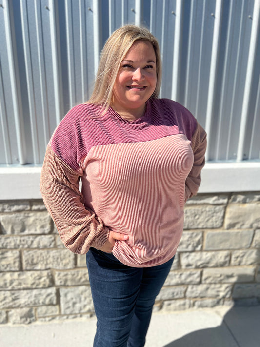 Rose Dawn Ribbed Color Block Top