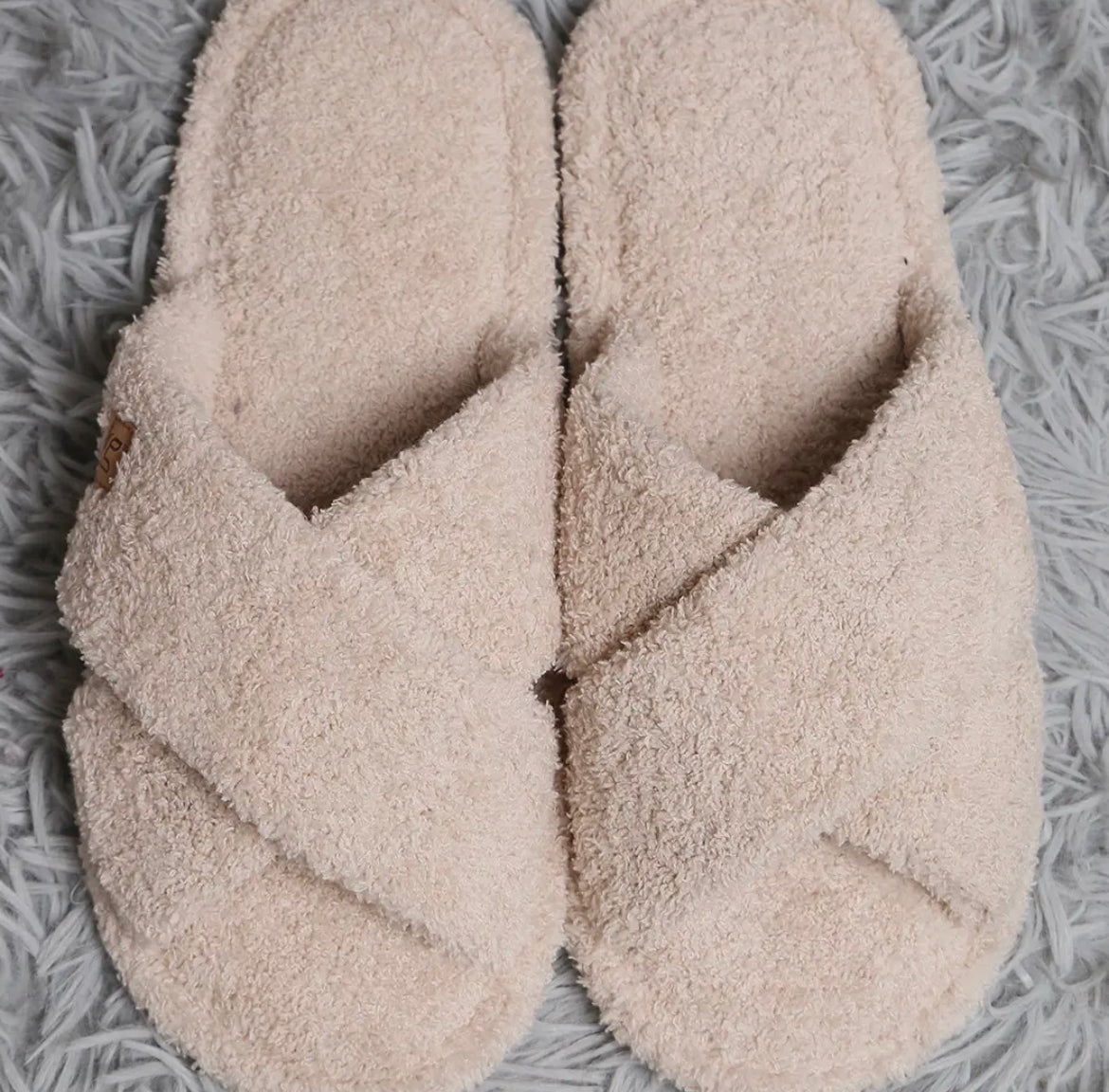 Beige Criss Cross Microfiber Slippers