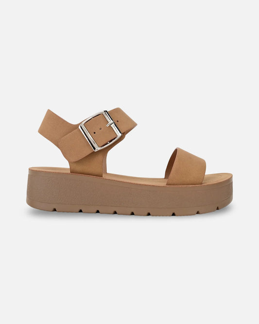Tan Delaney Buckle Platform Sandals