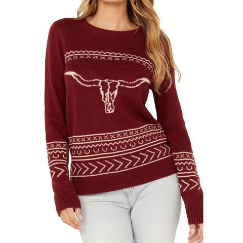 Wine Longhorn Sweater