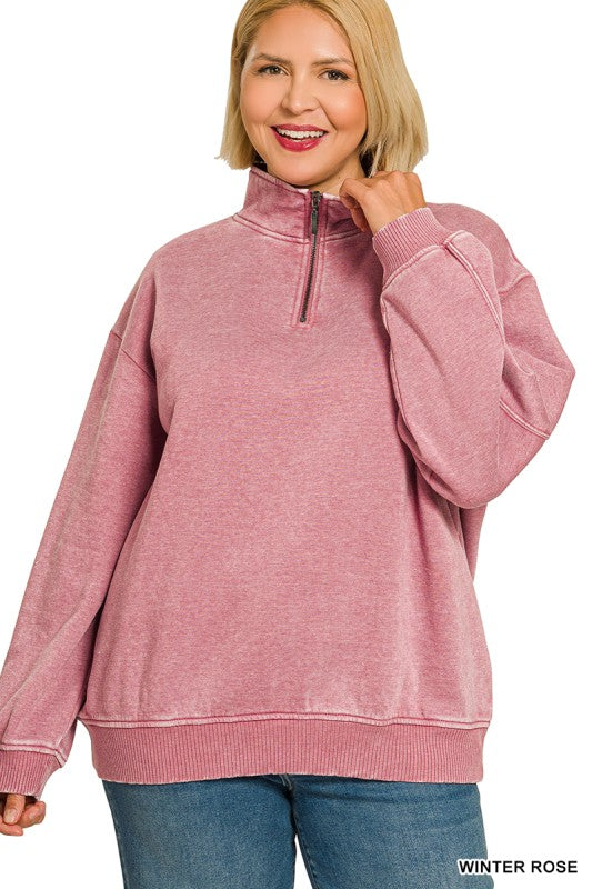 Winter Rose Acid Wash 1/4 Zip Pullover