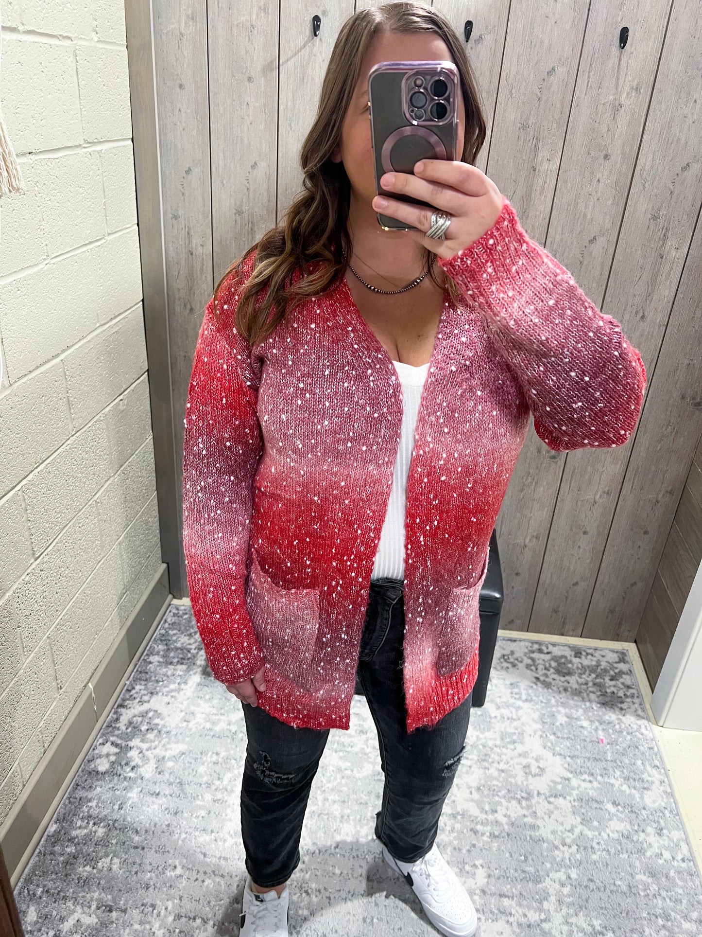 Red Starstruck Ombré Cardigan