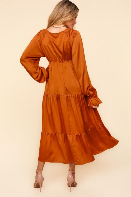 Rust Satin Babydoll Dress