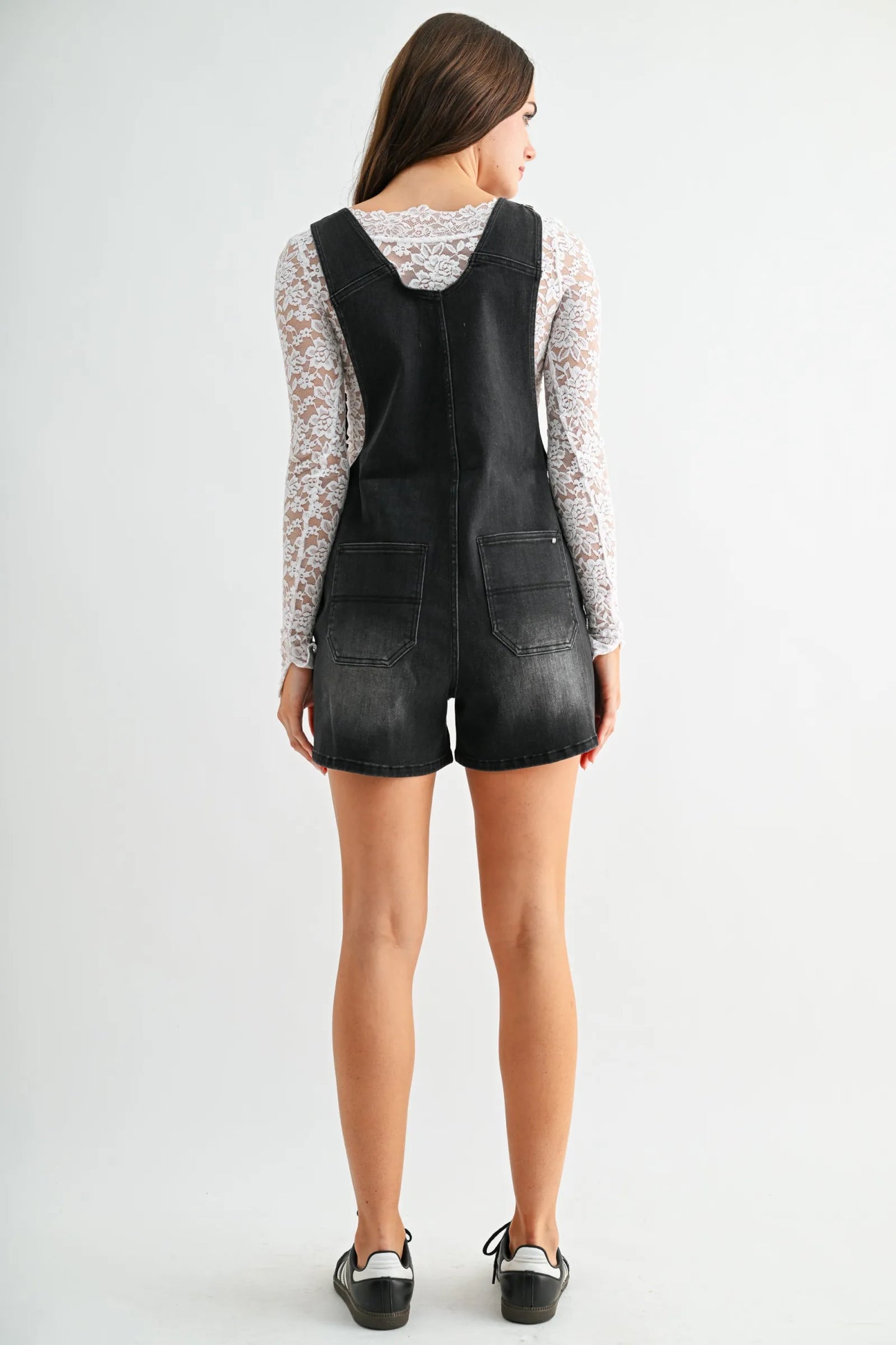 Black Denim Bib Overall Shorts