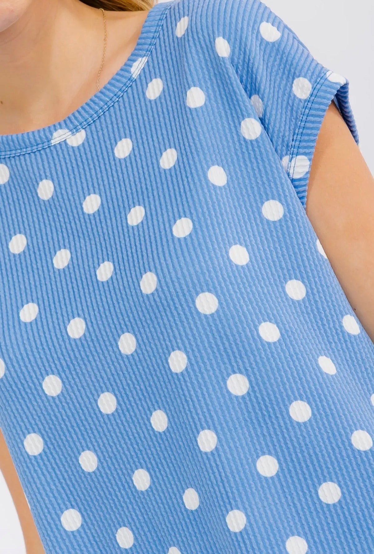 Blue Skies Ribbed Polka Dot Top