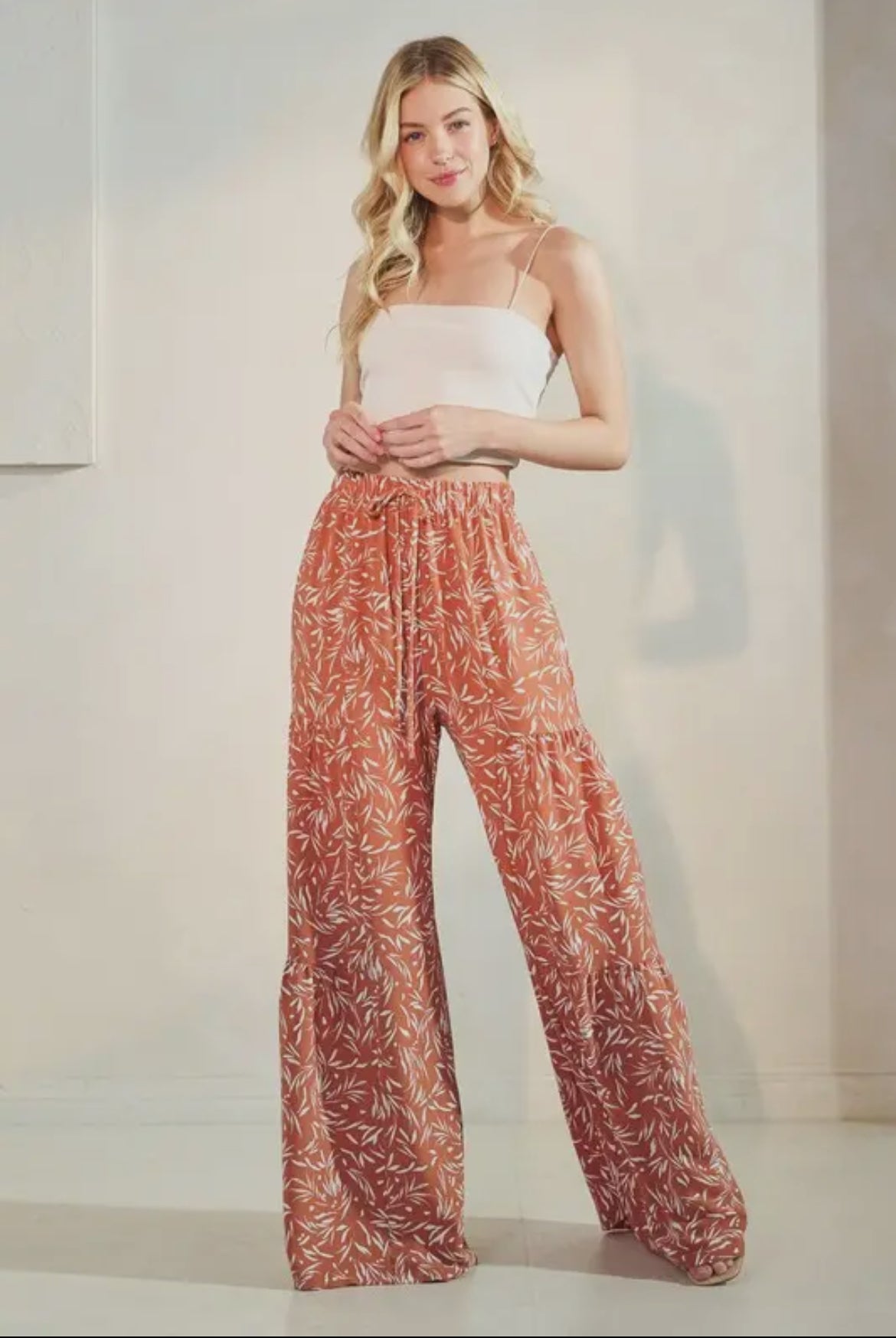 Rust Printed Wide Leg Pants