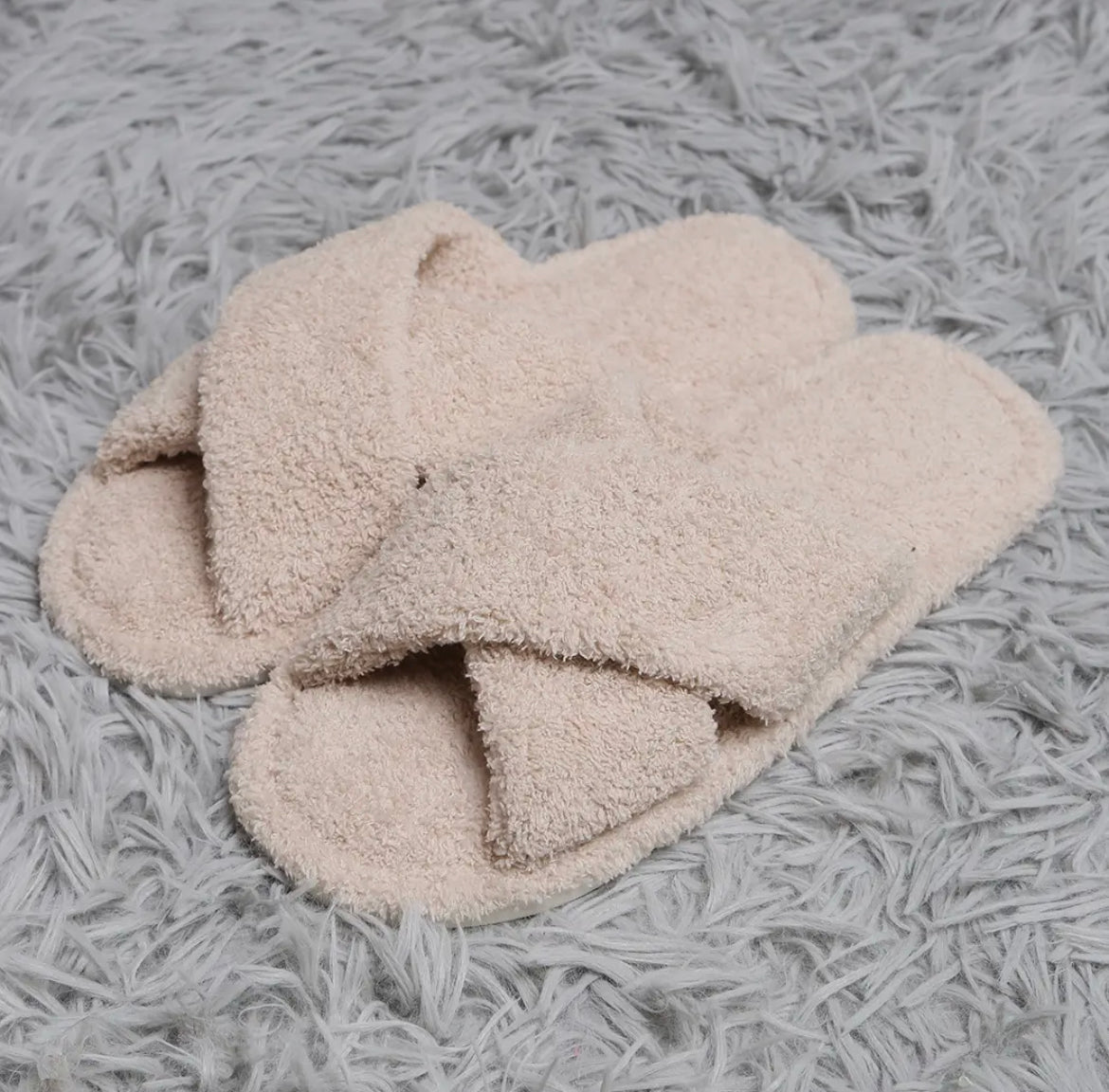 Beige Criss Cross Microfiber Slippers