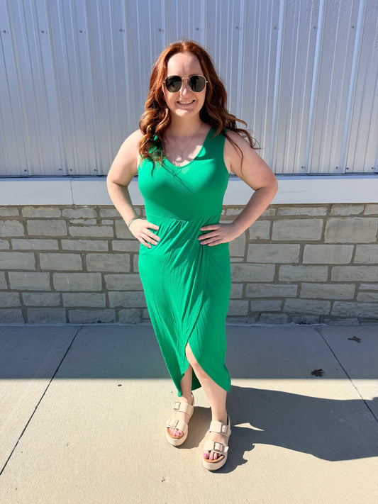 Kelly Green Tulip Hem Maxi Dress