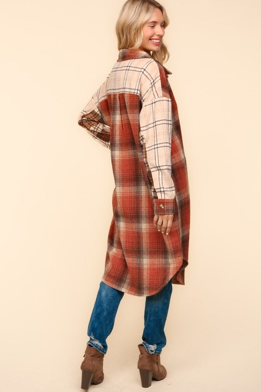 Rust + Taupe Plaid Long Shacket