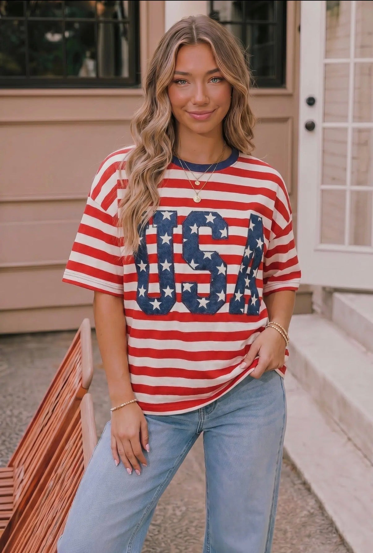 Red Stripe USA Top