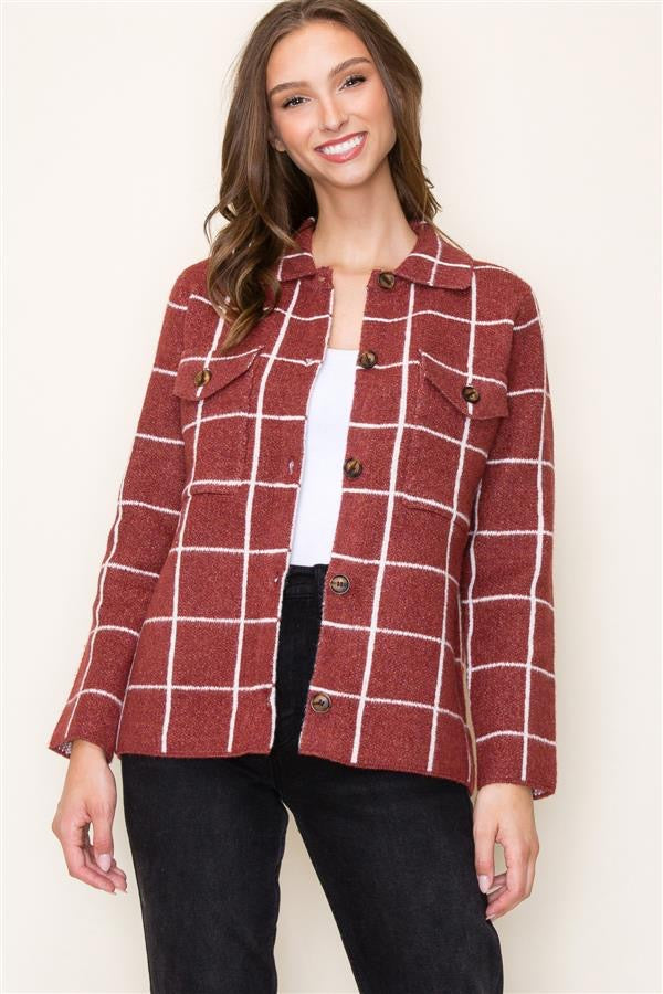 Rust Checkered Button Shacket