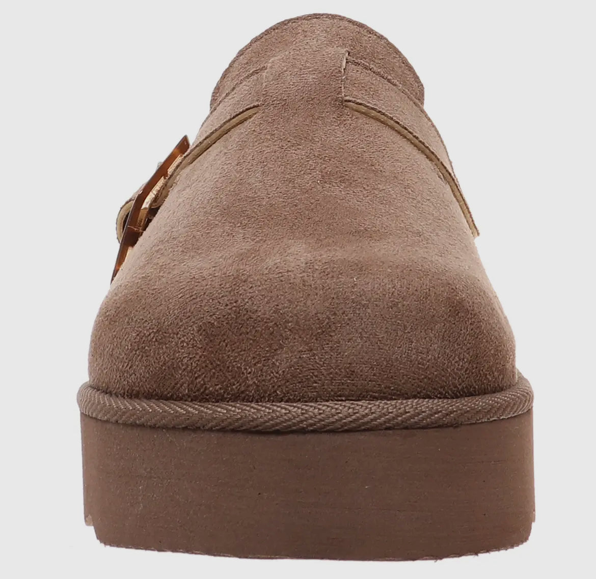 Sunday Taupe Suede Sherpa Lined Platform Mule
