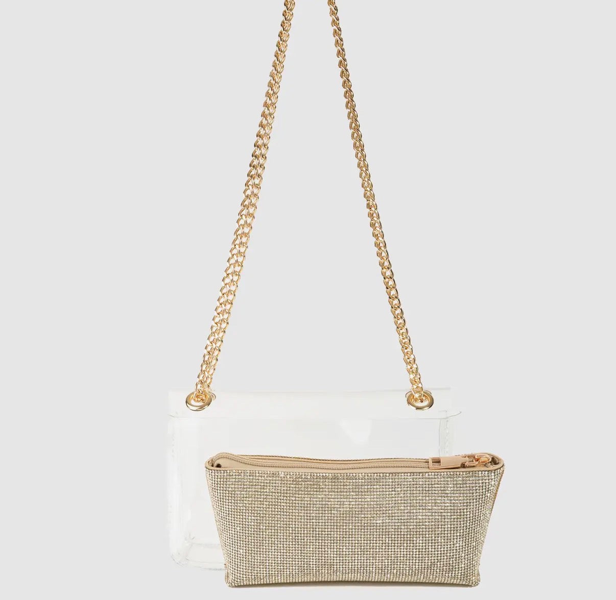 Gold Chain Clear Turn Lock Handbag