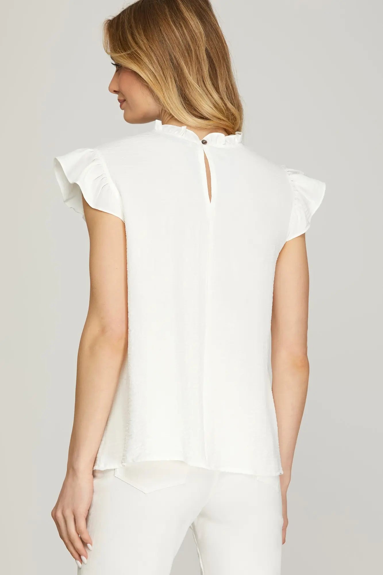 Ivory Ruffle Detail Pintuck Top