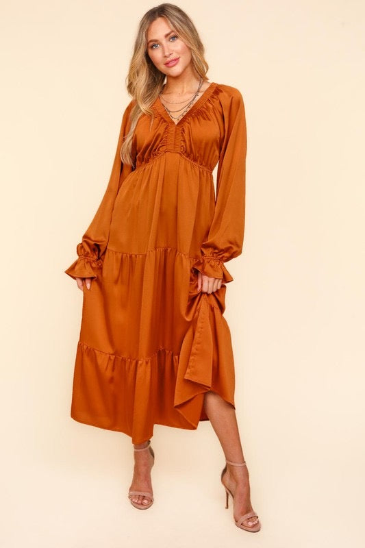 Rust Satin Babydoll Dress