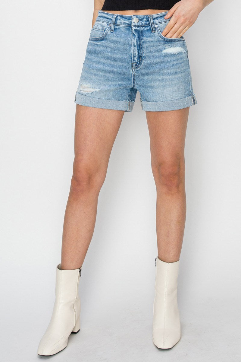 Bristol High Rise Light Wash Cuffed Denim Shorts