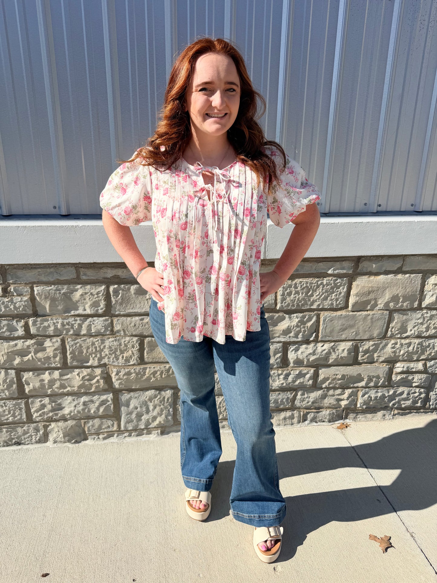 Vintage Bloom Pleated Top