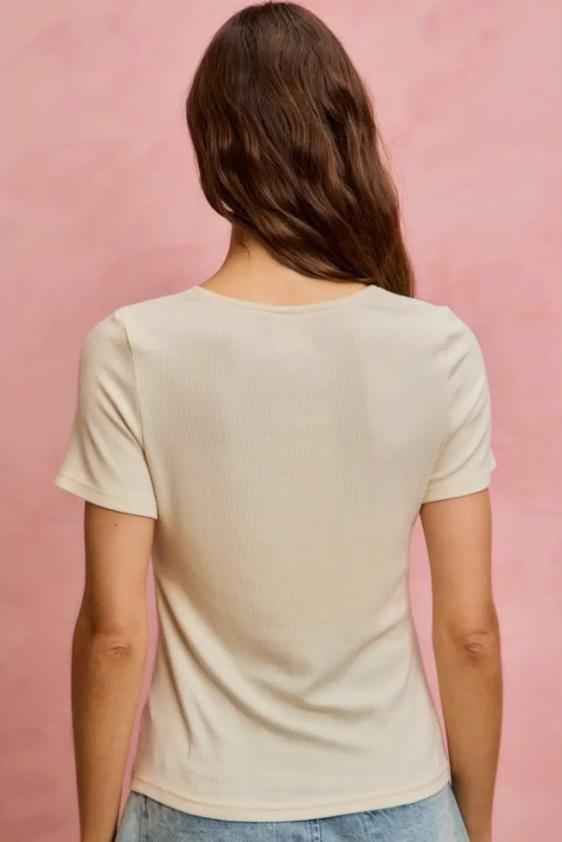 Cream Lace Detail Ribbed Top