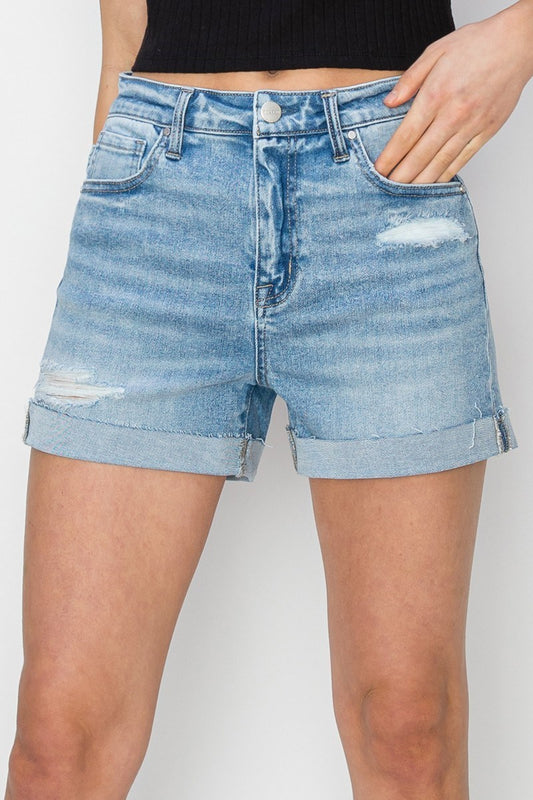Bristol High Rise Light Wash Cuffed Denim Shorts