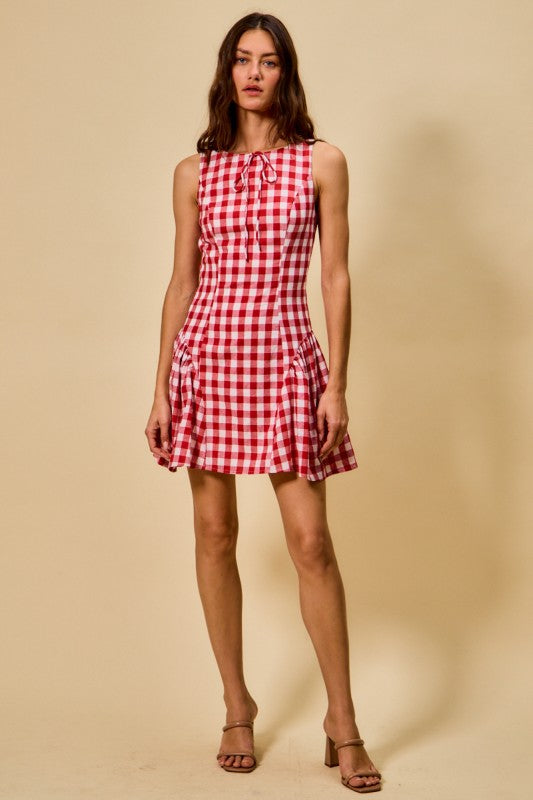 Red Gingham Fit & Flare Dress