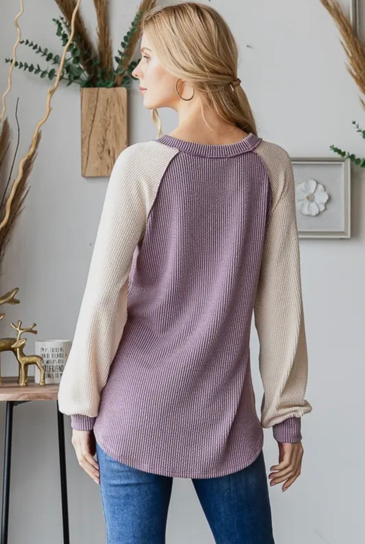 Dusty Lavender Ribbed Colorblock Top