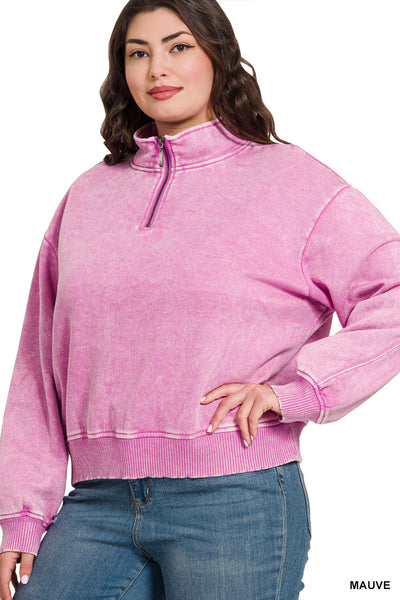 Mauve Acid Wash Quarter Zip Pullover