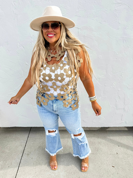 Mocha Flower Crochet Lace Top