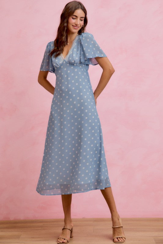 Bluebell Lace Polka Dot Midi Dress