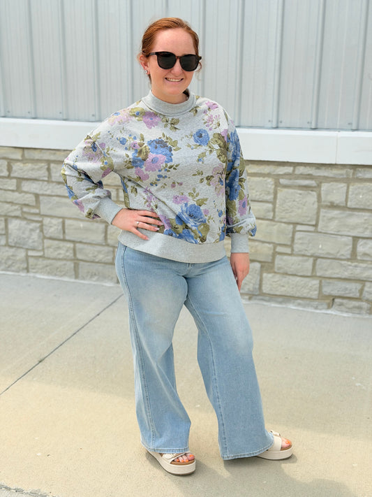 Grey Floral Crewneck Sweatshirt