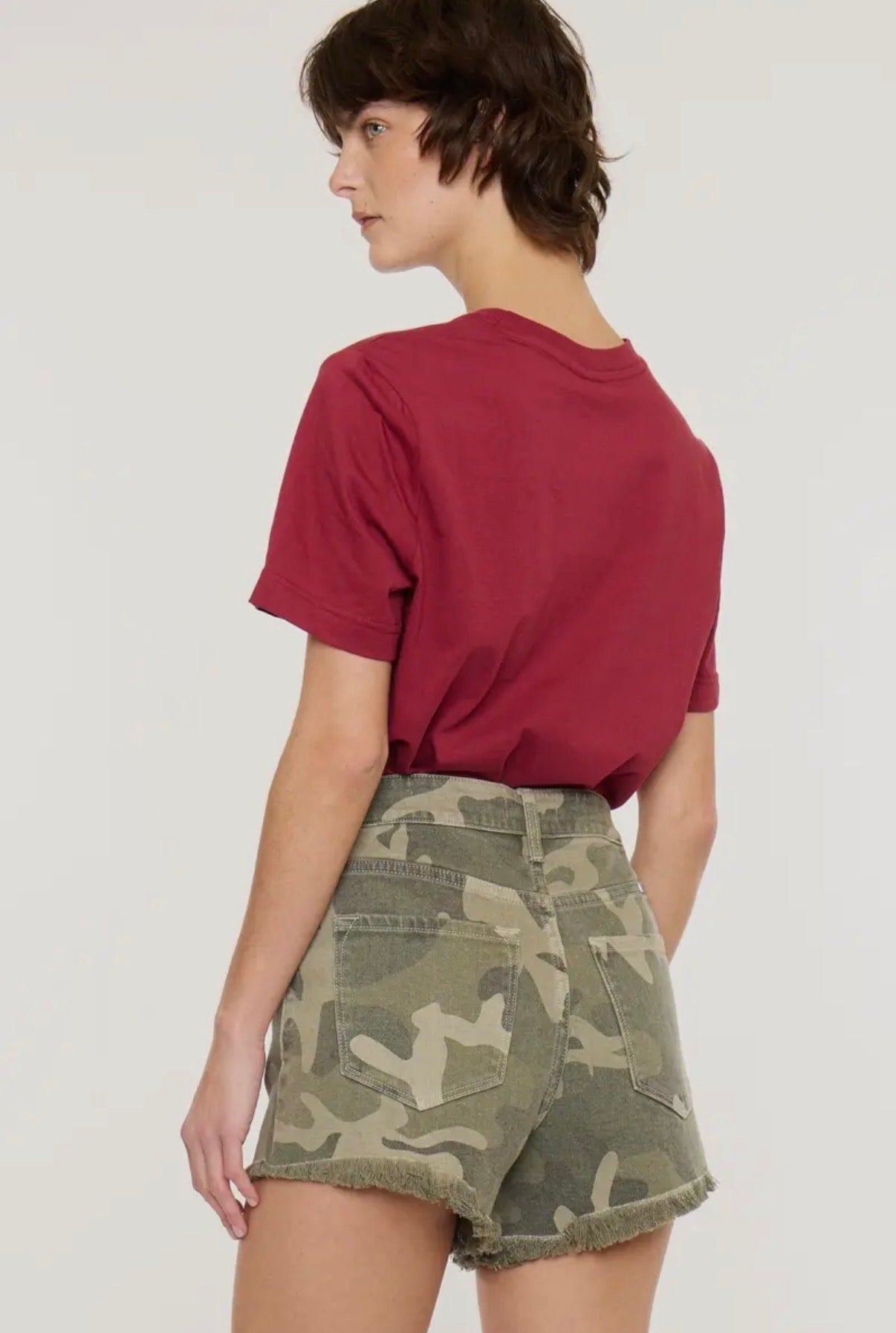 KanCan Quincy High Rise Camo Denim Shorts