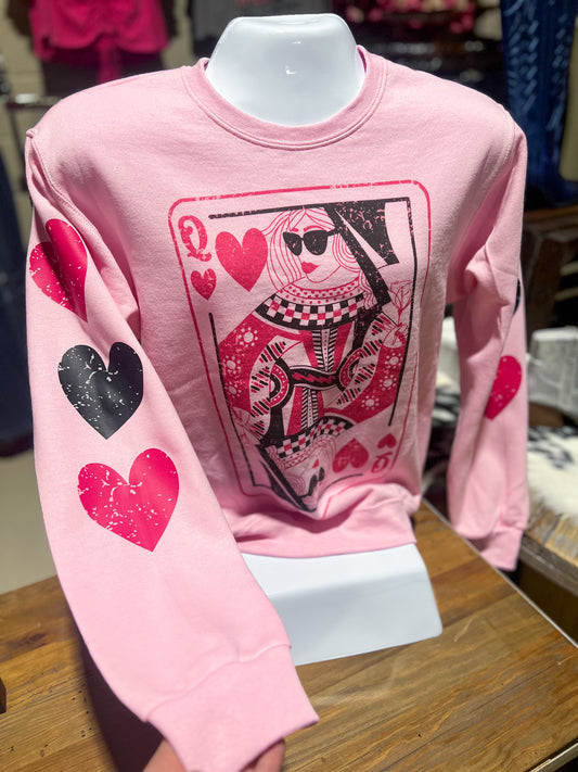 Pink Queen of Hearts Crewneck Sweatshirt