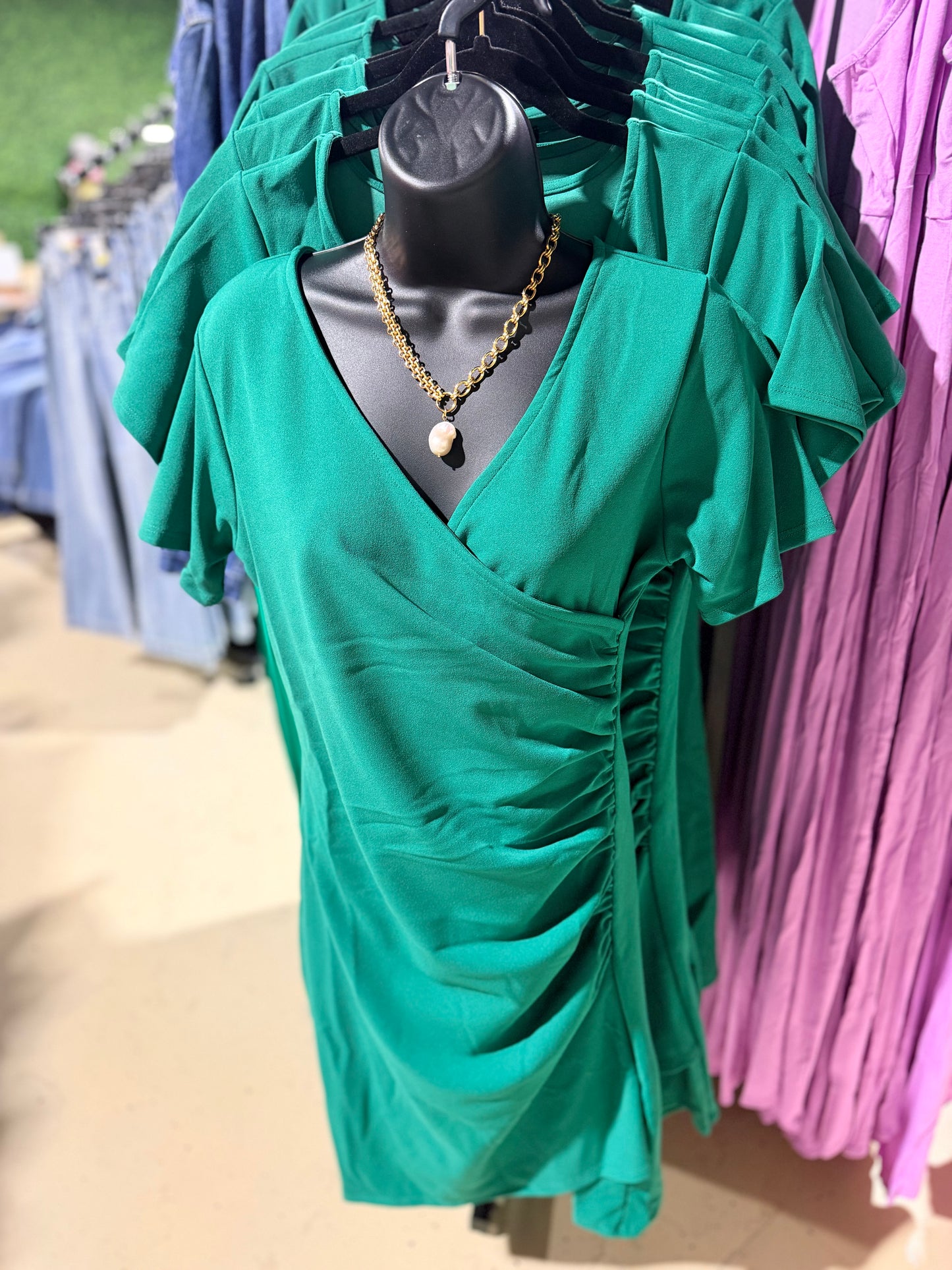 Kelly Green Faux Wrap Dress