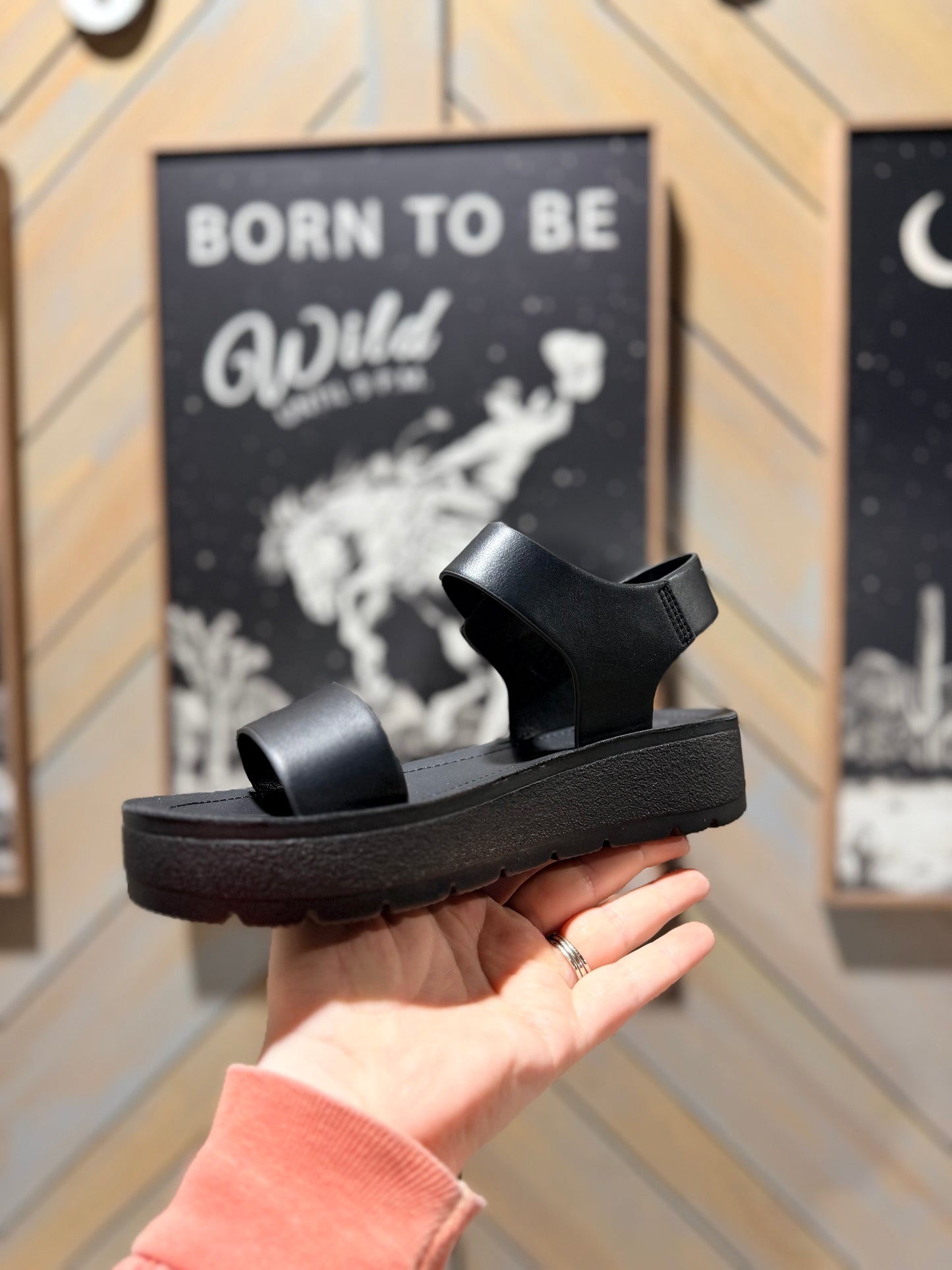 Black Delaney Buckle Platform Sandals