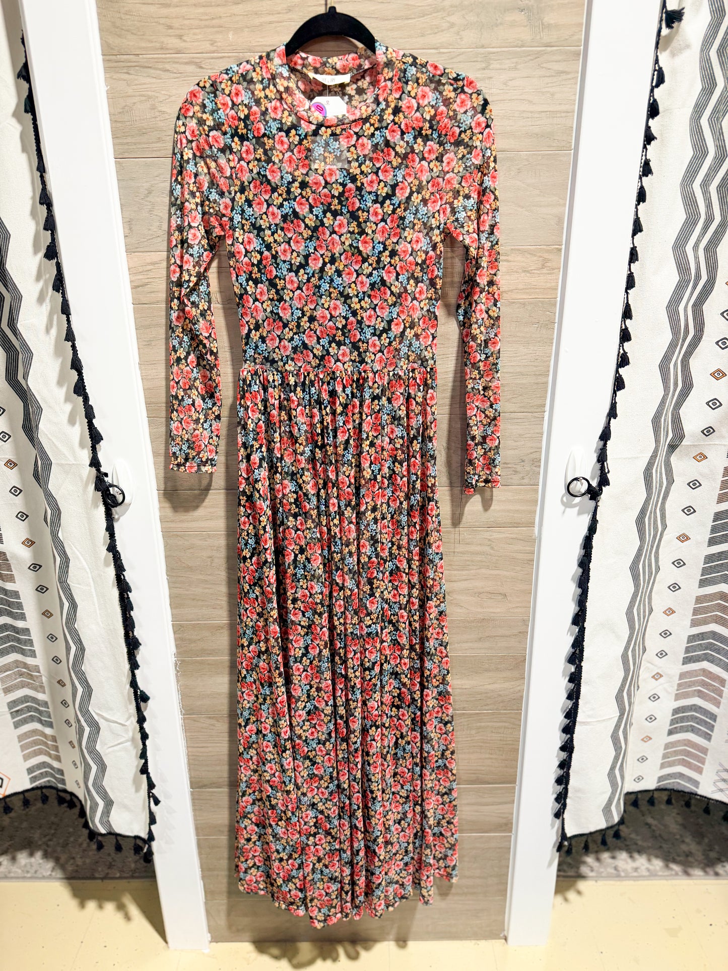 SMALL Floral Print Mesh Maxi Dress