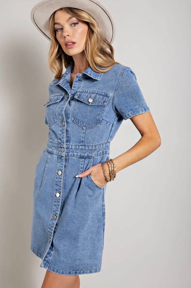 Denim Flap Pocket Button Dress