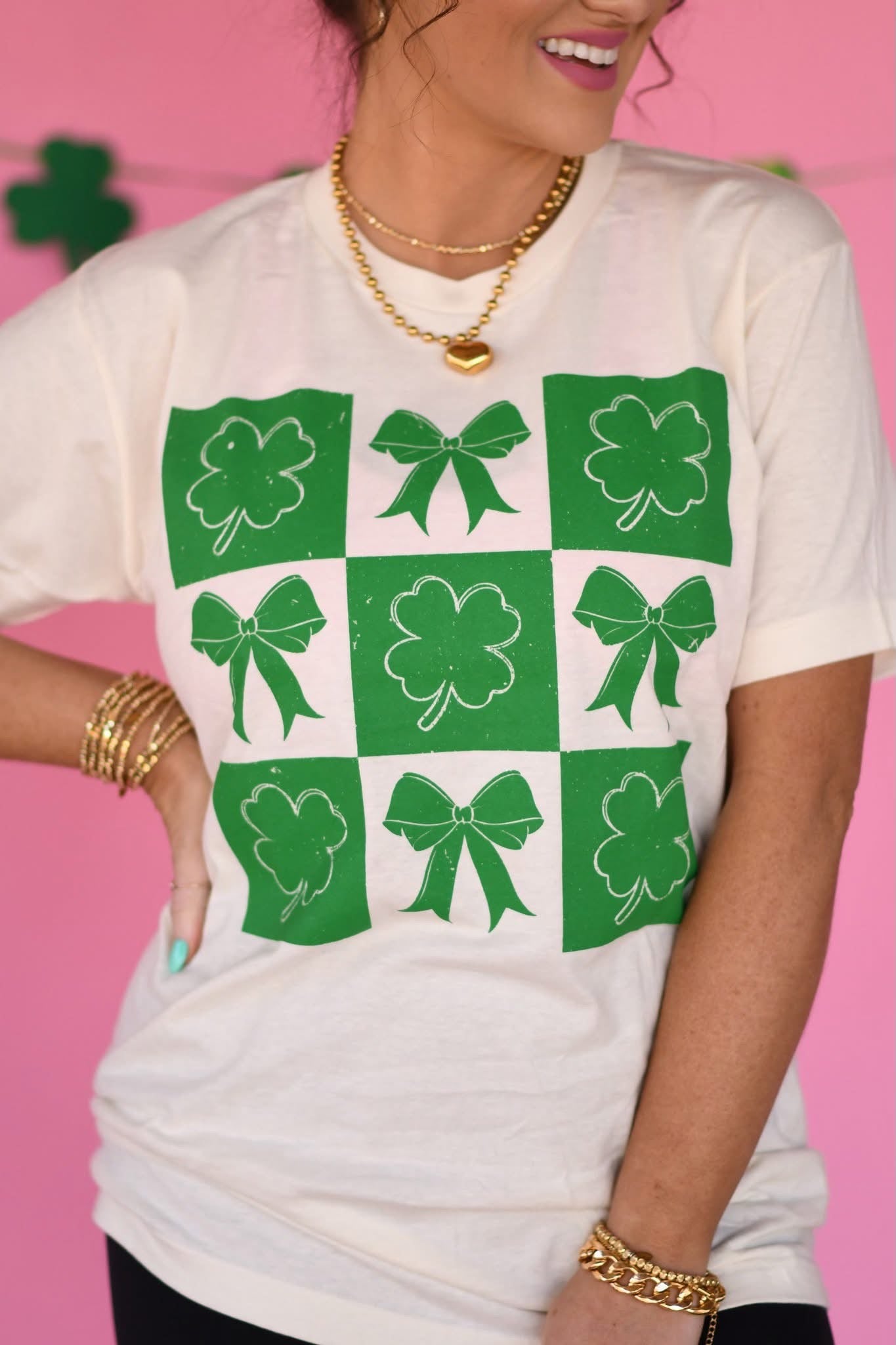 Ivory Clovers & Bows Tee
