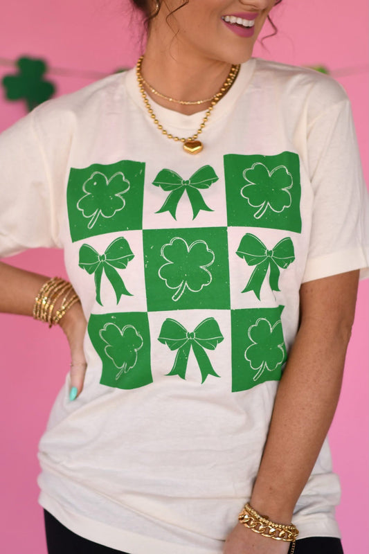 Ivory Clovers & Bows Tee