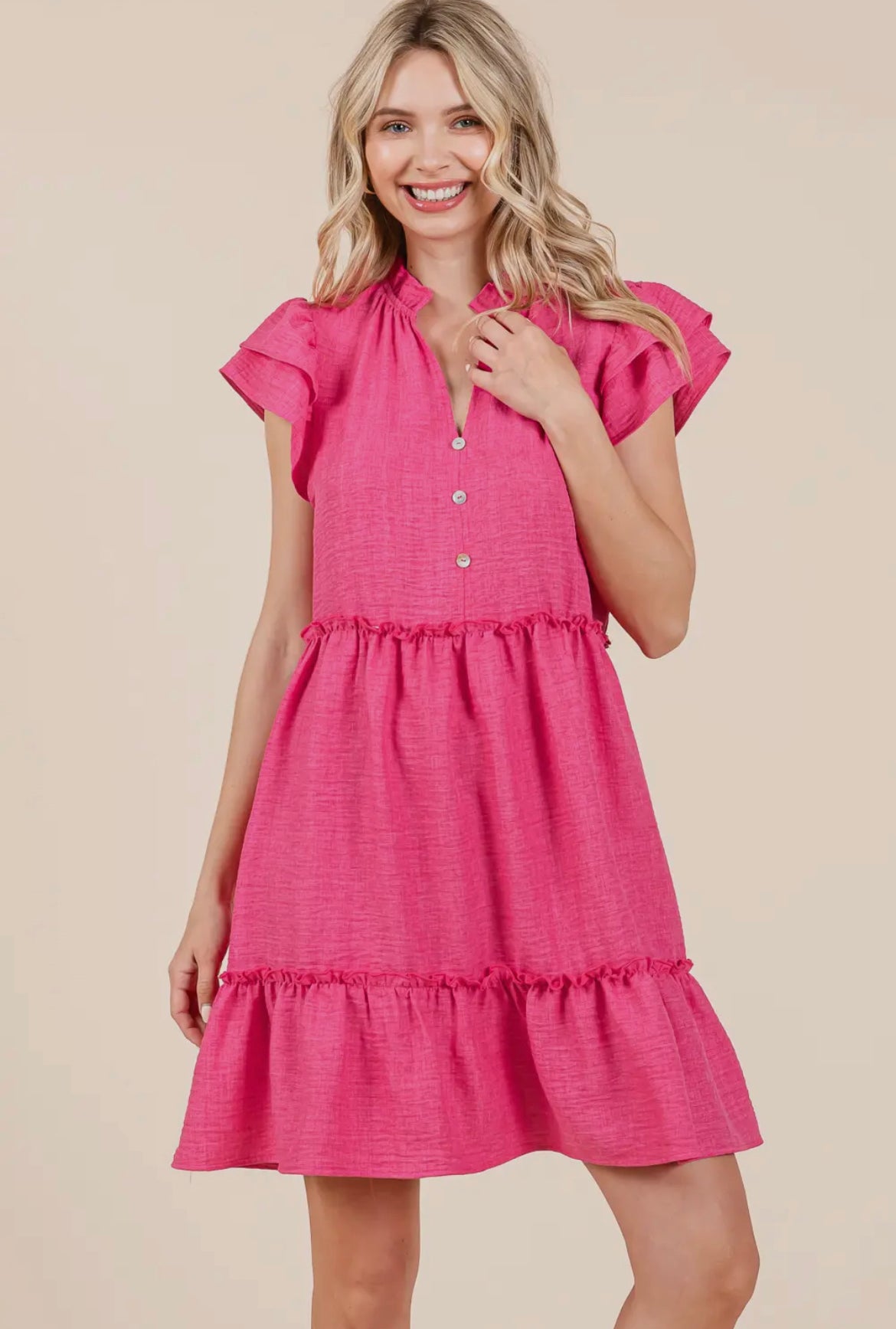 Fuchsia Tiered Babydoll Dress