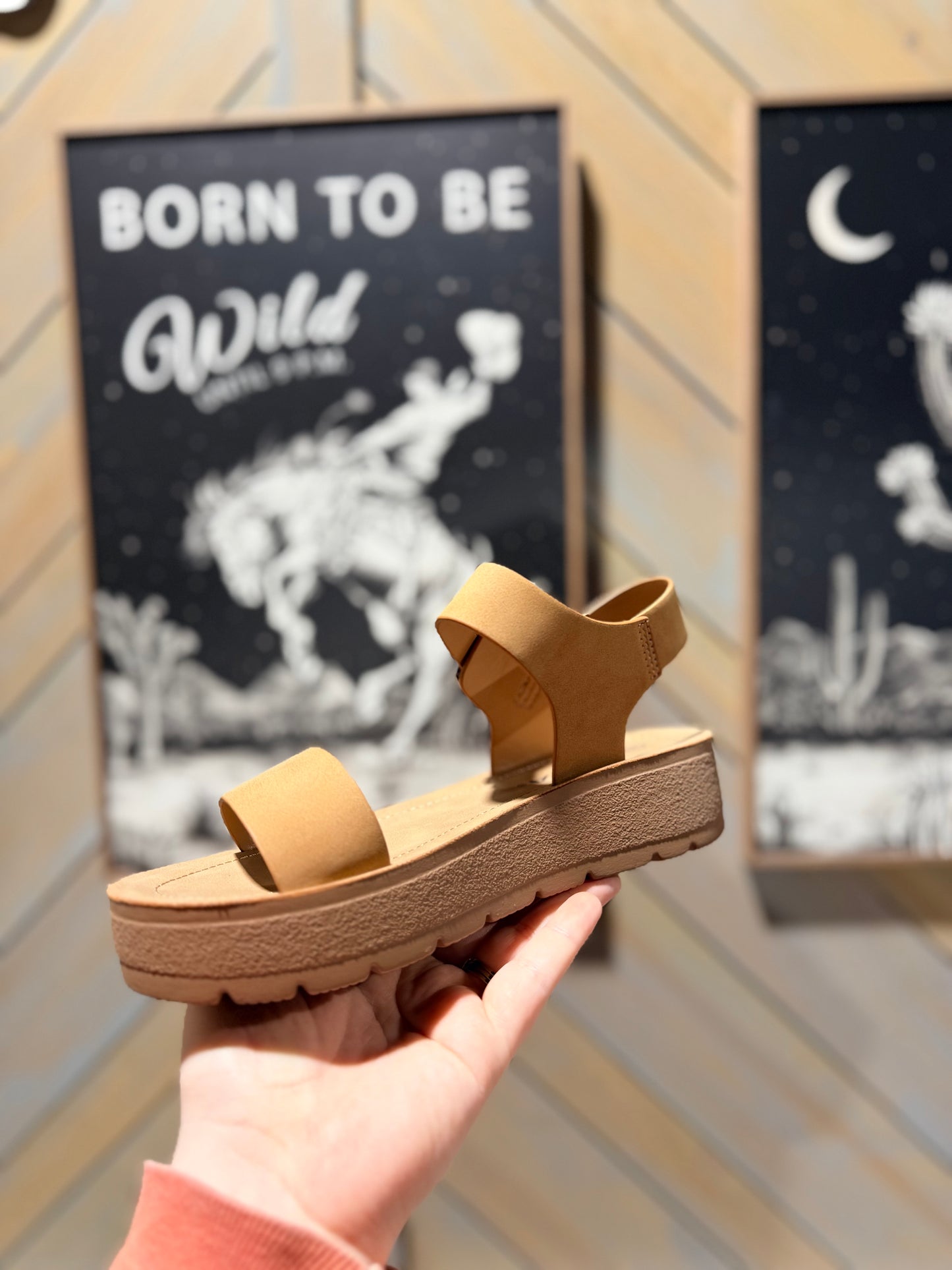 Tan Delaney Buckle Platform Sandals