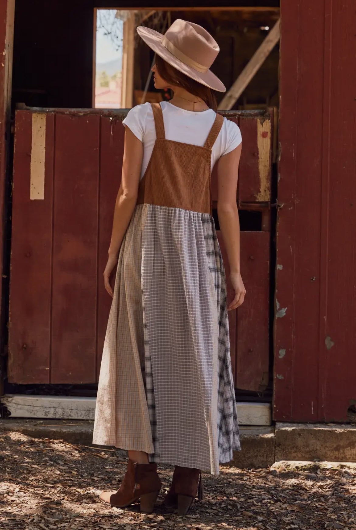 Corduroy Patchwork Plaid Overall Dress