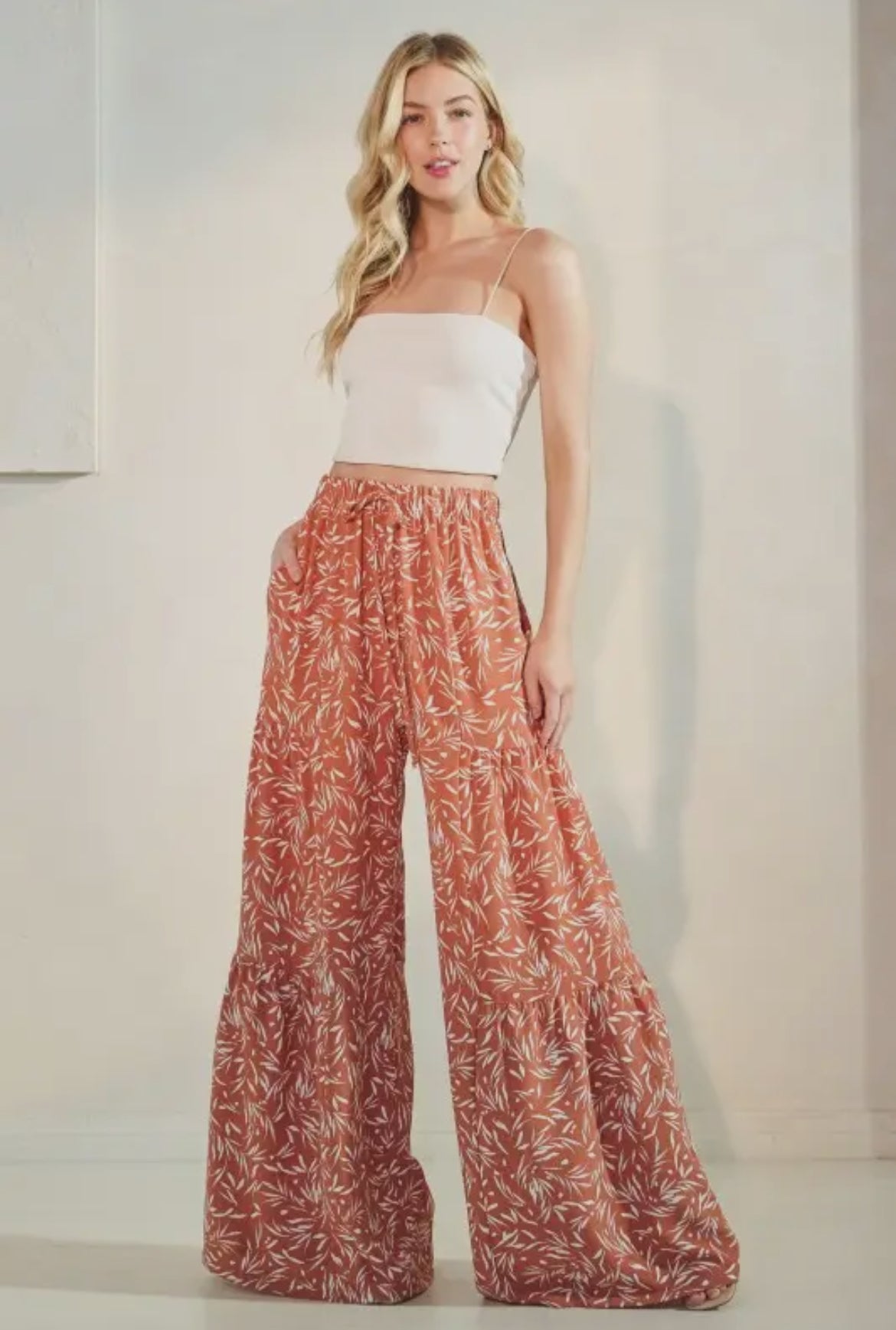 Rust Printed Wide Leg Pants