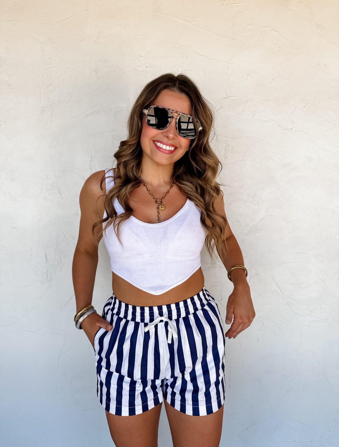 3XL Navy All American Babe Striped Shorts