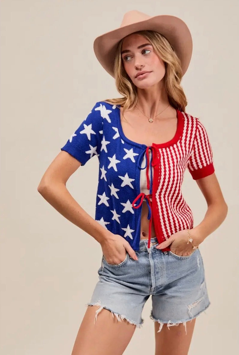 Stars & Stripes Tie Front Top