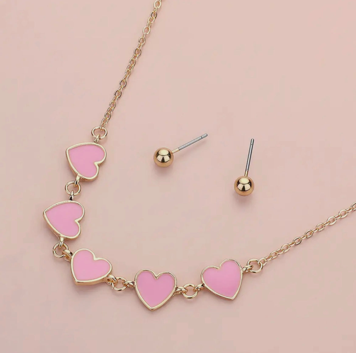 Pink Enamel Heart Necklace