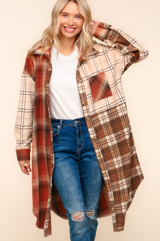 Rust + Taupe Plaid Long Shacket